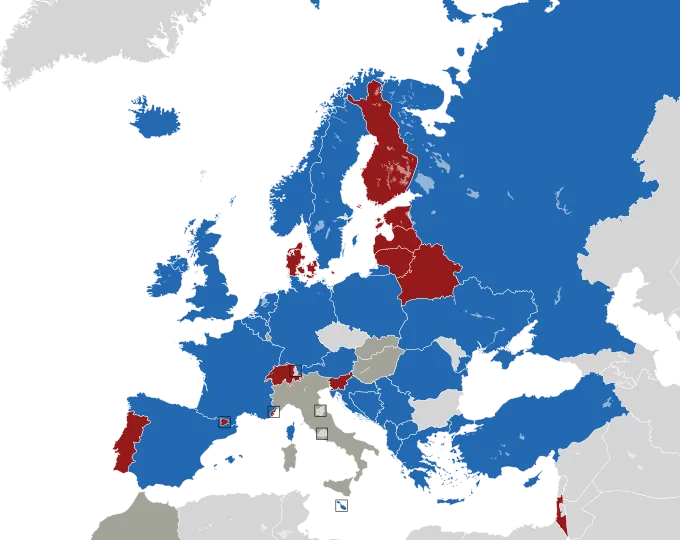 A coloured map of the countries of Europe