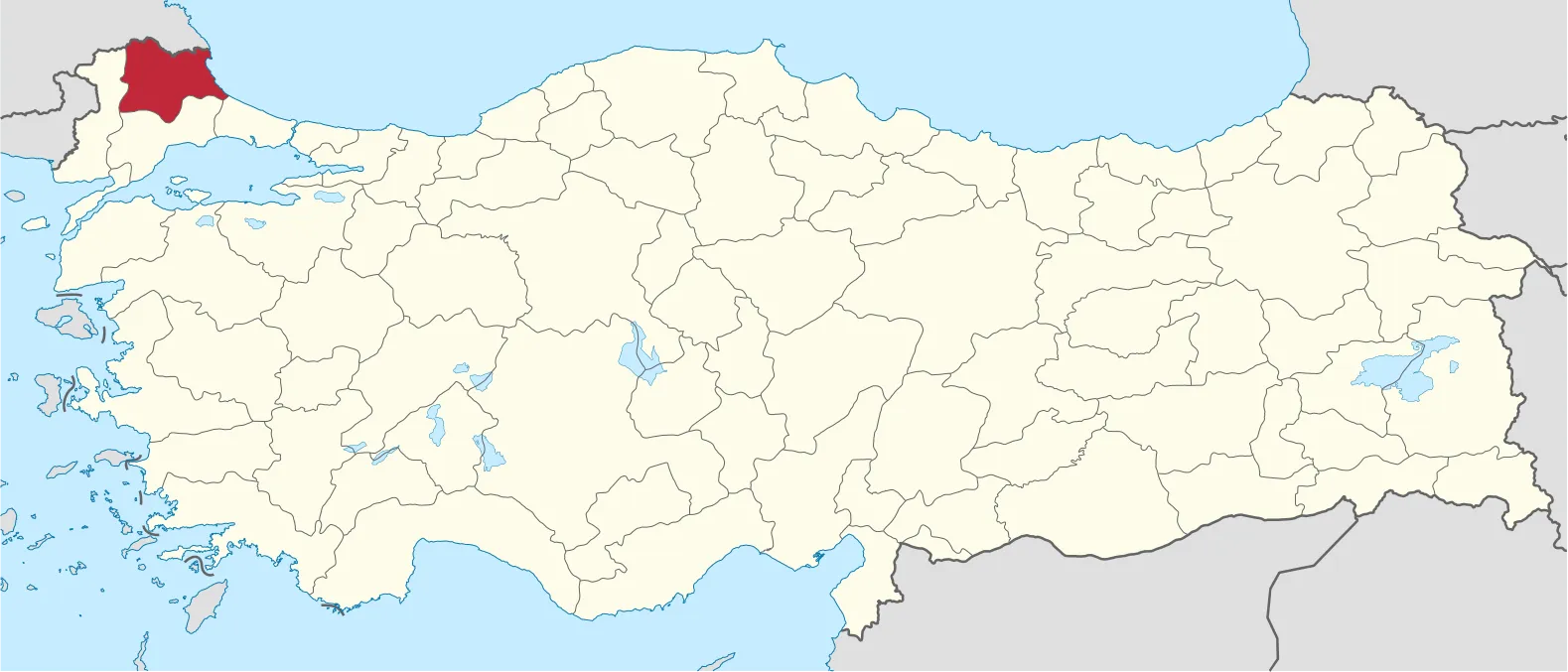 Kırklareli'nin Türkiye'deki konumu