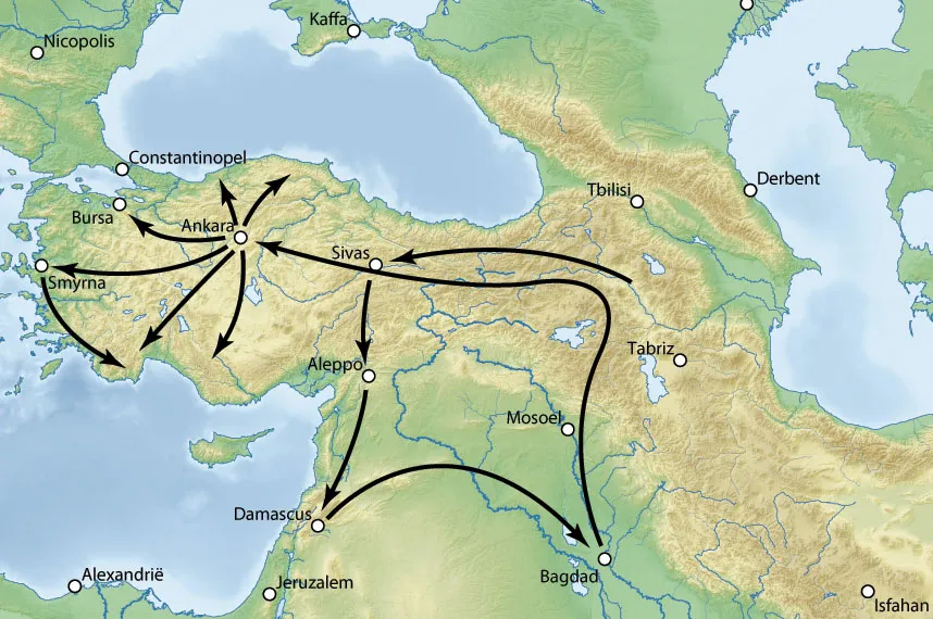Osmanlı ordusunun muharebe öncesi iki koldan izlediği güzergâh