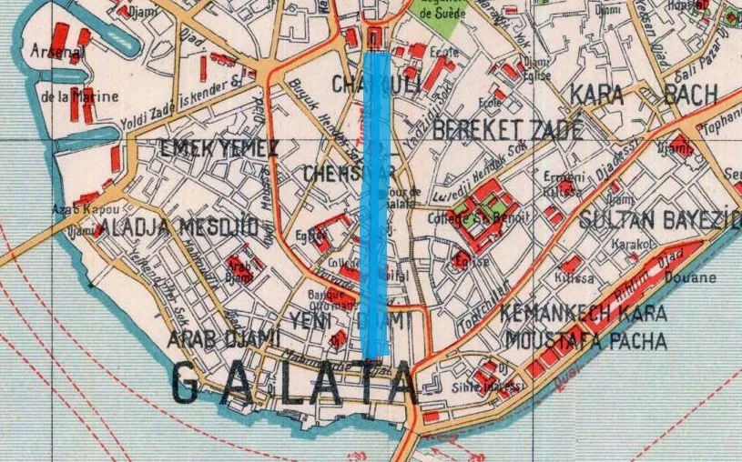 1922 tarihli haritada Tünel güzergâhı