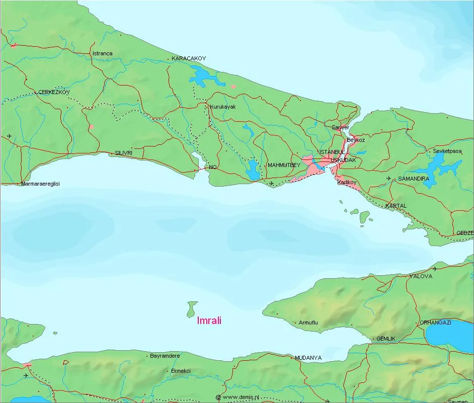 İmralı Adası'nın Marmara Denizi'ndeki konumu