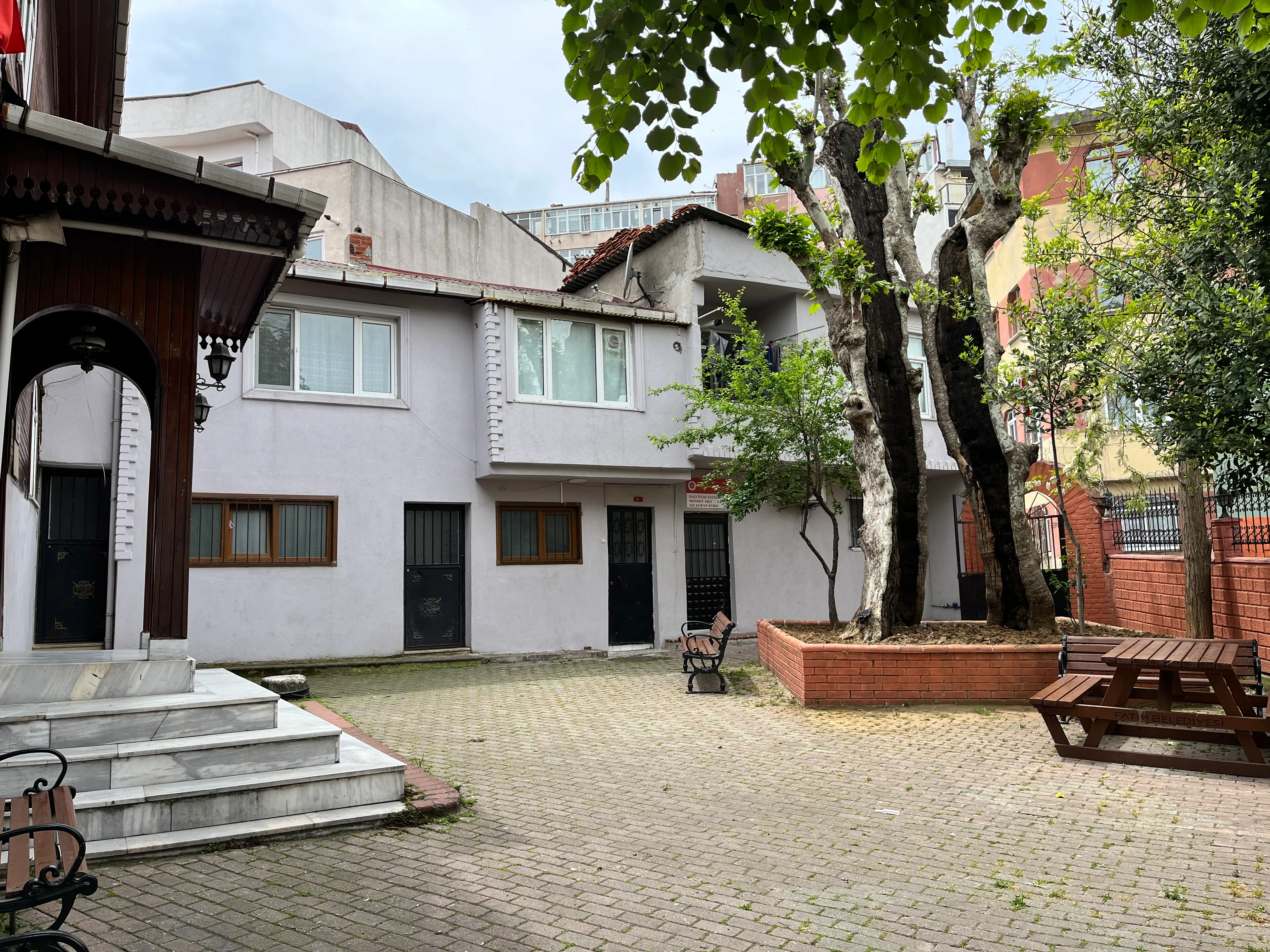 Avlu ve çınar ağacı.
