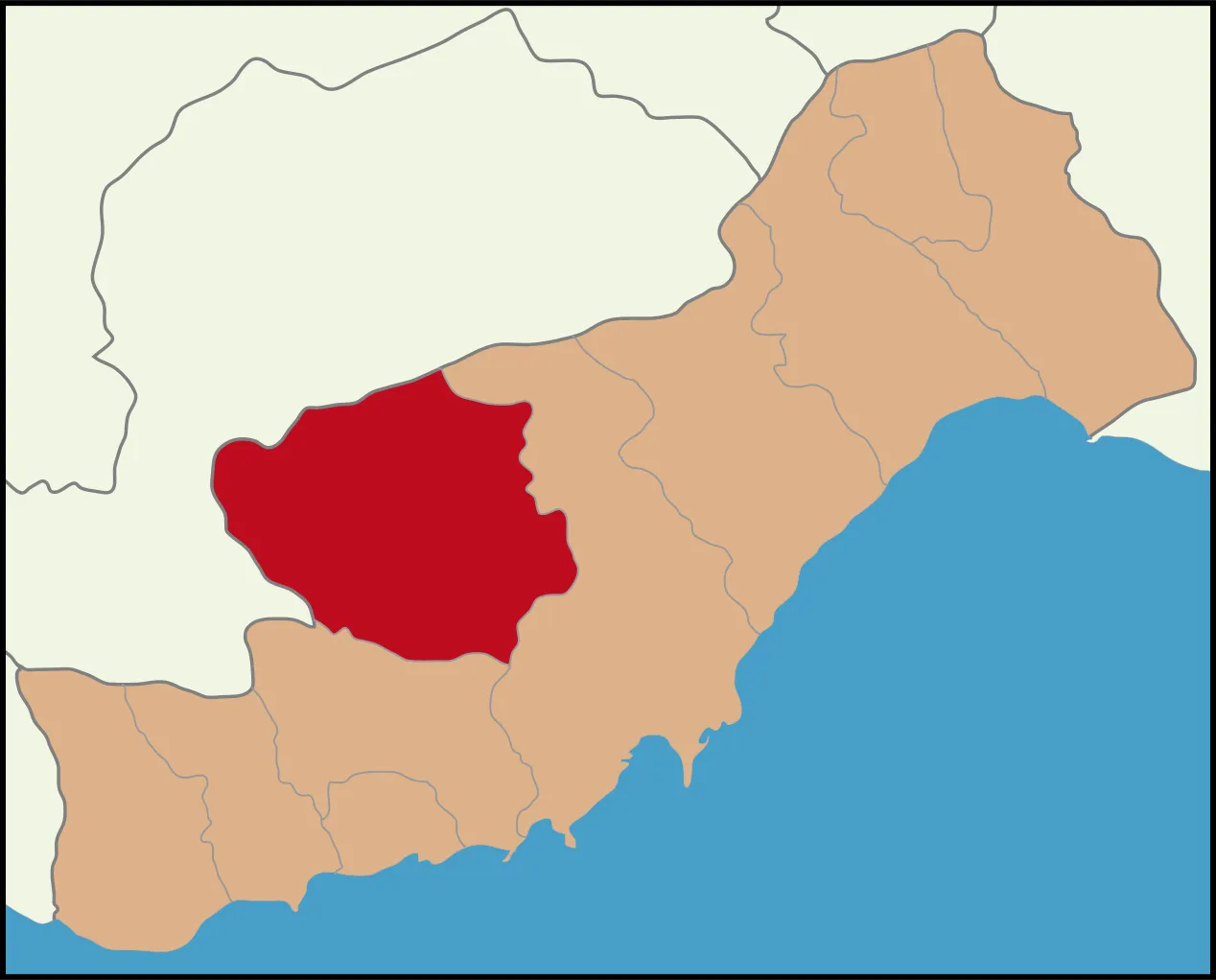 Mut ilçesinin Mersin'deki konumu
