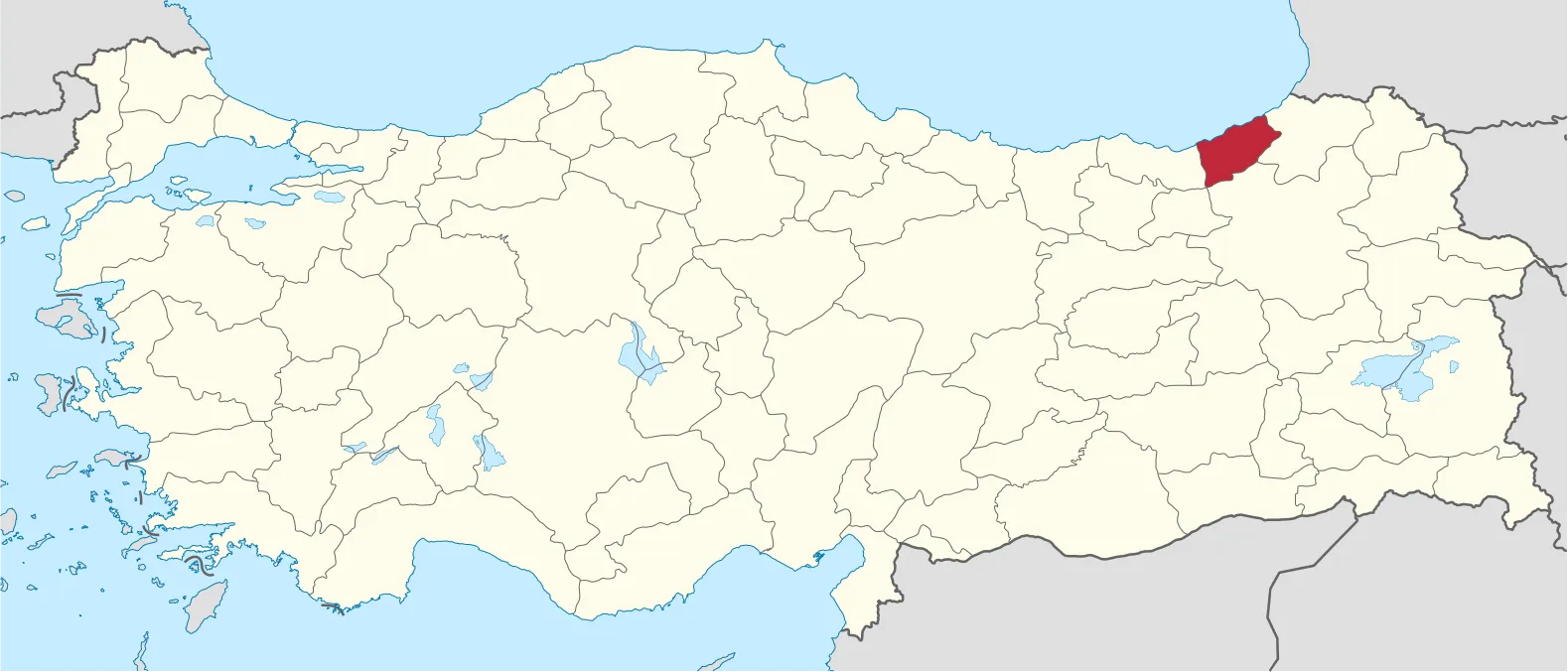Rize'nin Türkiye'deki konumu