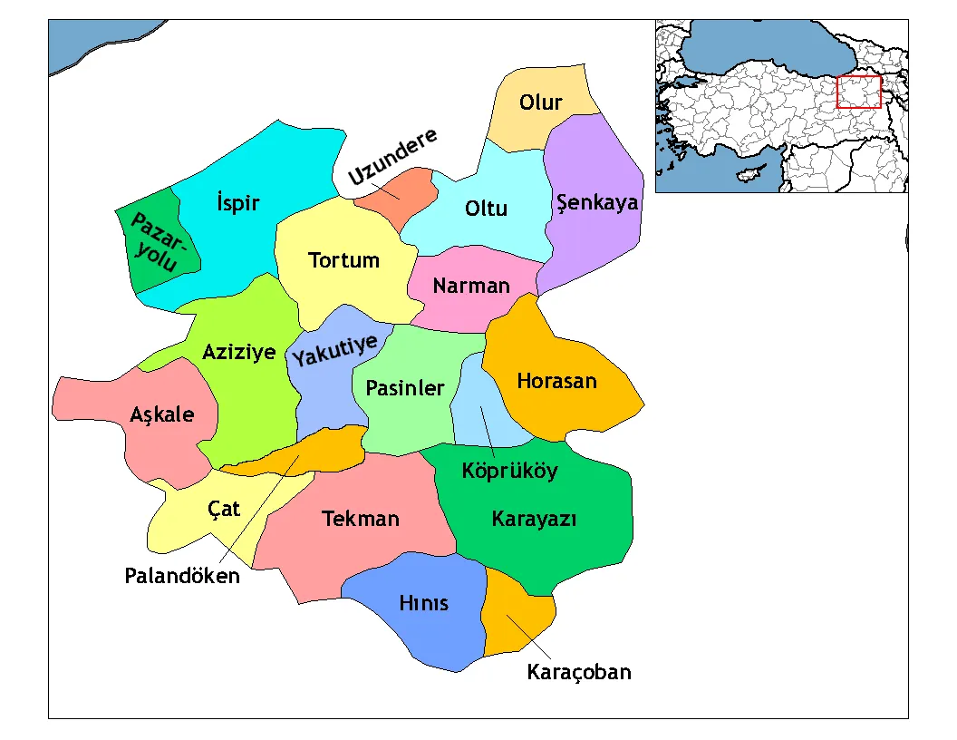 Erzurum İli Siyasi Haritası