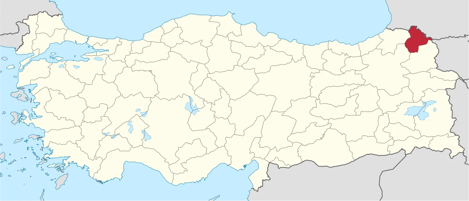 Ardahan'ın Türkiye'deki konumu